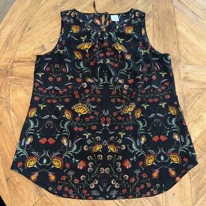 Cabi Style #3621 Legend Blouse -black sleeveless top -folklore floral print XL